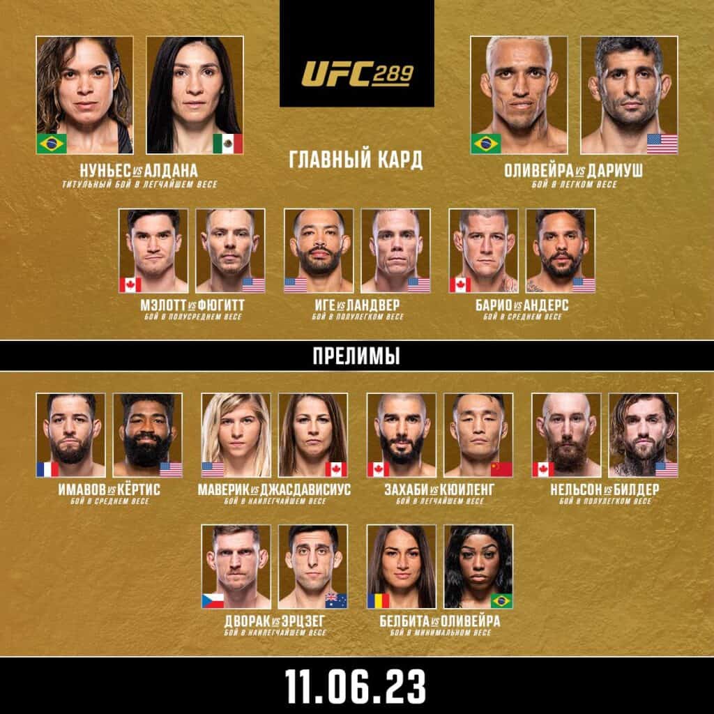 UFC 289 кард и участники